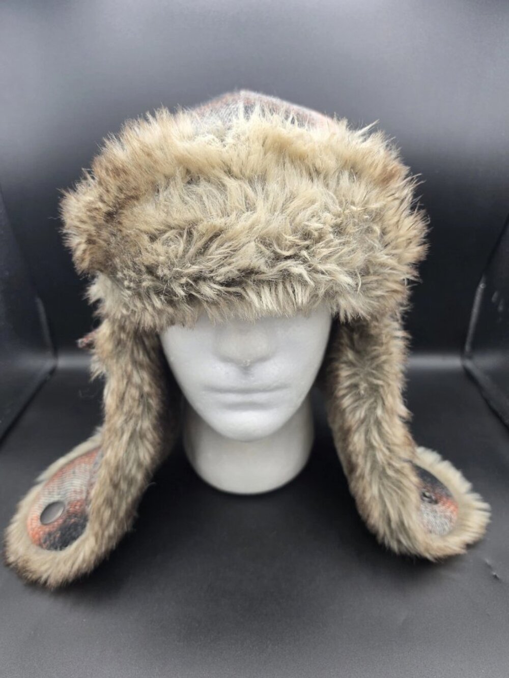 Red Head Brand Co. Plaid Insulted Trapper Hat Faux Fur Chin Snaps NWOT